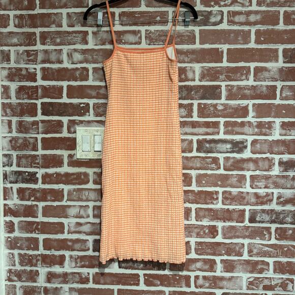 Wilfred Japanese Seersucker Check Slip Dress XS Orange White Midi - Picture 2 of 10